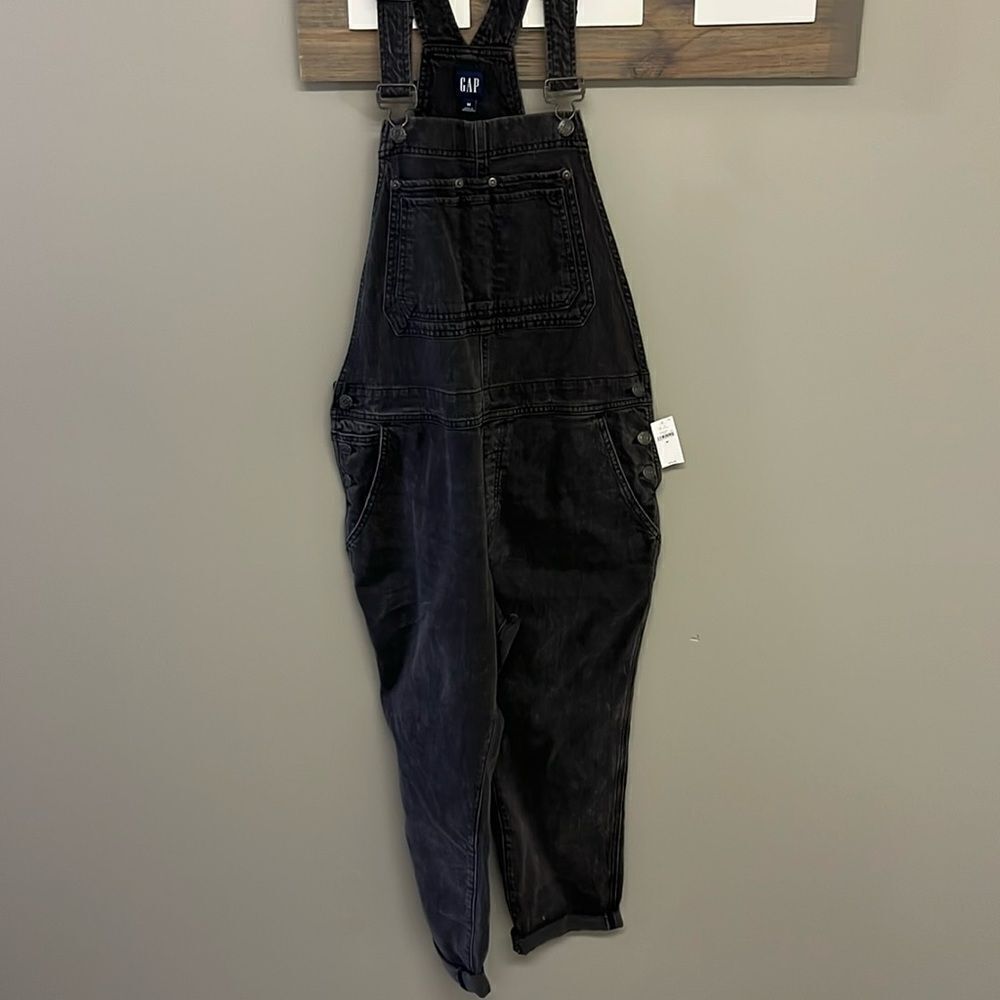 GAP Acid Wash Black Adjustable Razorback Overalls Pockets and Side Buttons- M